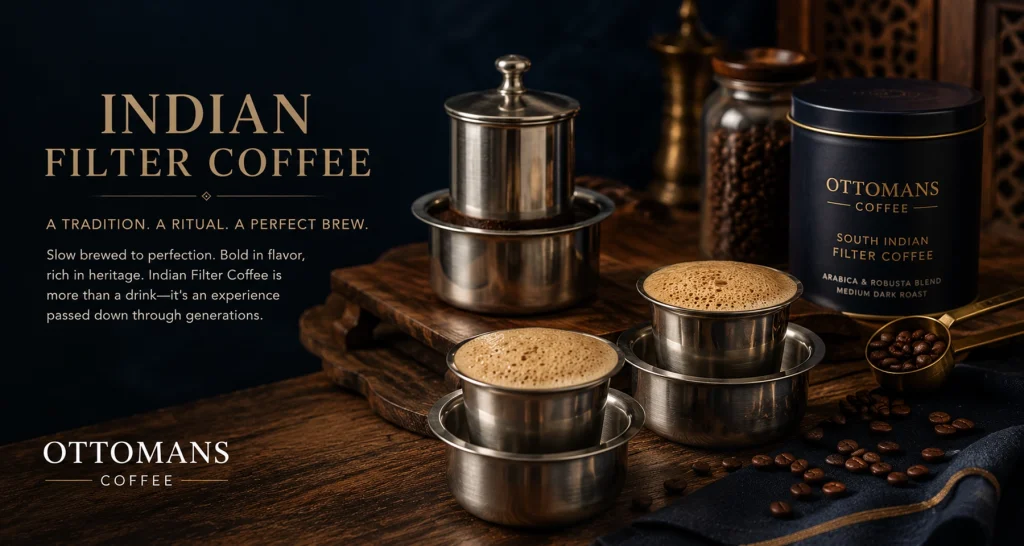 Indian filter coffee ritual still life