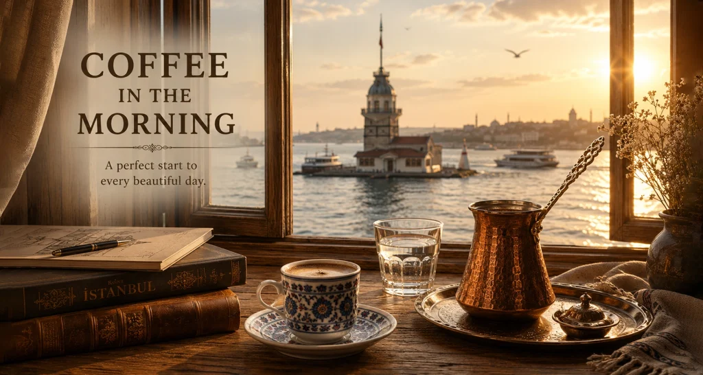 Coffee by the waterfront sunrise
